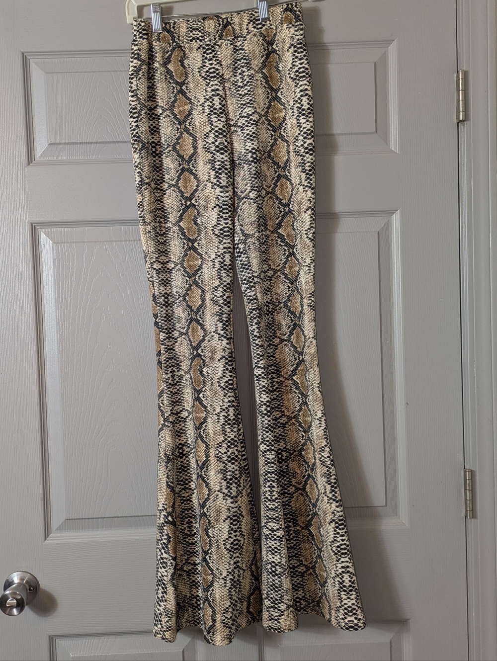 Snake Print Flared Pants - Neutral Tones Size Small